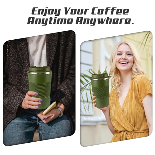 Image of Vacuum Insulated Stainless Steel Travel Coffee Mug,Leak Proof Cup with Lid | 304 stainless steel mug with vacuum insulation, leak proof lid, silicone grip and car cup holder friendly design
