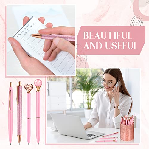 Image of Janmini Metal Crystal Glitter Ballpoint Pen Set 9 Pcs Black Ink Cute Cute Things Novelty Gifts for Women Girls Birthday Home Office (Pink)