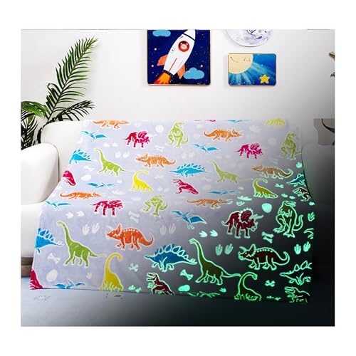 Liofeve Dinosaurier Kuscheldecke Kinder, Glow In The Dark Blanket, Dinosaurier Geschenke für Jungen 4-12 Jahren, Weihnachten Geschenke, Flauschig &...