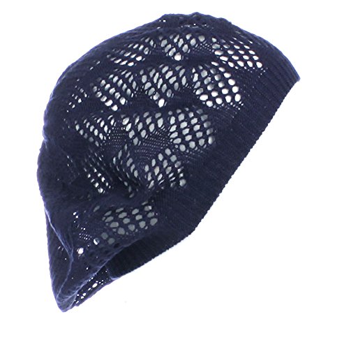 an. Navy Blue Crochet Beanie for Women Beret Hat Year Round Fashion Accessory