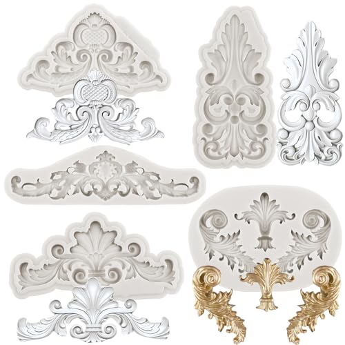 Baroque Style Curlicues Scroll Lace Silicone Mold Relief Flower Lace Fondant Molds For Cake Decorating Cupcake Topper Chocolate Candy Gum Paste Set Of 5