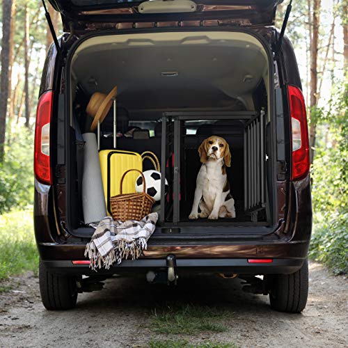 Relaxdays Hundebox Auto, Hundetransportbox für Kofferraum, abgeschrägt, Alu Hundekäfig, HBT 68 x 65,5 x 92,5 cm, schwarz