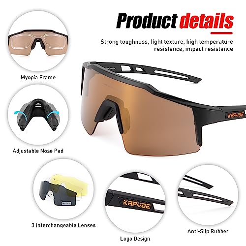 KAPVOE Polarizzati Occhiali da Ciclismo con 4