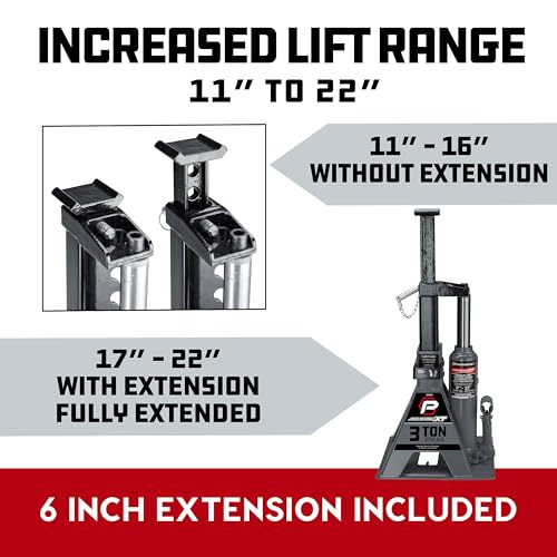 Image of POWERBUILT 3 Ton All-in-One Hydraulic Bottle Jack and Jackstand in One, Compact, Wide Base, 11-21 Inch Range, Eliminates Jackstands, for Trucks, SUVs, RVs, Trailers, ASME, Not for Sedans - 640912