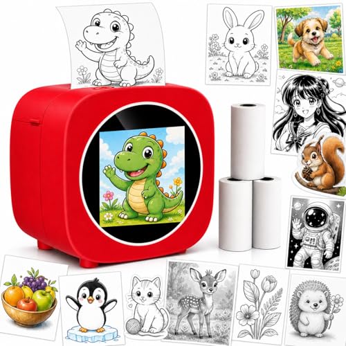 Fanadi AI Voice Mini Sticker Printer, Voice-to-Image Thermal Printer with Color Screen Preview, Black-and-White Inkless Printing, 3 Paper Rolls Included for Journaling, DIY Crafts, Notes & Gifts