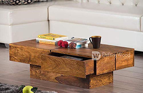Image of DRIFTINGWOOD Sheesham Wood Tv Stand /Coffee Table for Living Room | with 2 Drawers and Storage | Natural Honey Finish
