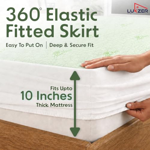 Image of Lukzer 100% Waterproof Diamond Aloe Vera Mattress Protector Queen Size 72 inch x 60 inch inch | 360 Elastic fit, Breathable, Hypoallergenic, Noiseless, Ultra-Soft Fitted Bed Protector /Deep Pocket Bed Cover