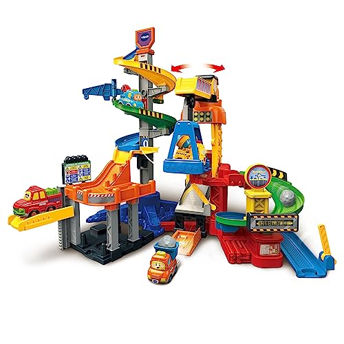VTech - Maxitorre de construcción TutTut Bólidos, Pistas y Coches de Juguete para niños +1 año, Circuitos para Combinar, Incluye Josete el volquete, Versión ESP