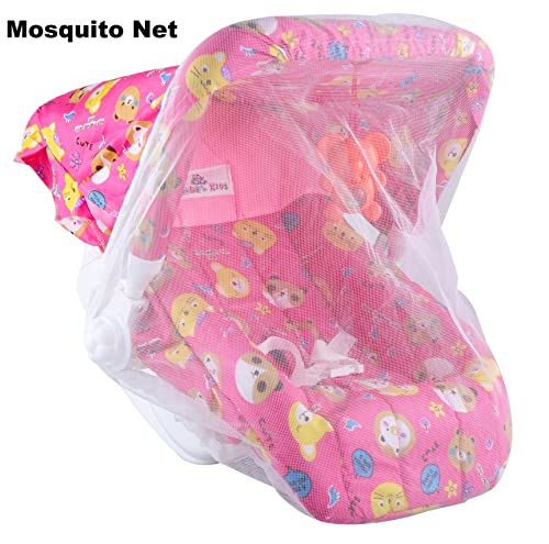 Image of Joyride Multipurpose Adjustable Carry Cot /Bouncer /Rocker with Mosquito Net Bouncer (Pink) ?Plastic & Polyster