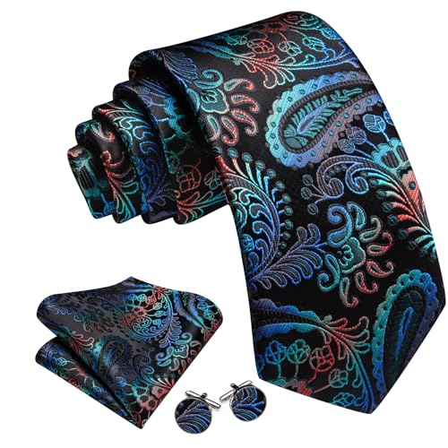 Image of Barry.Wang Paisley Tie Fashion Set Hanky Cufflinks Neckties for Men Woven Silk
