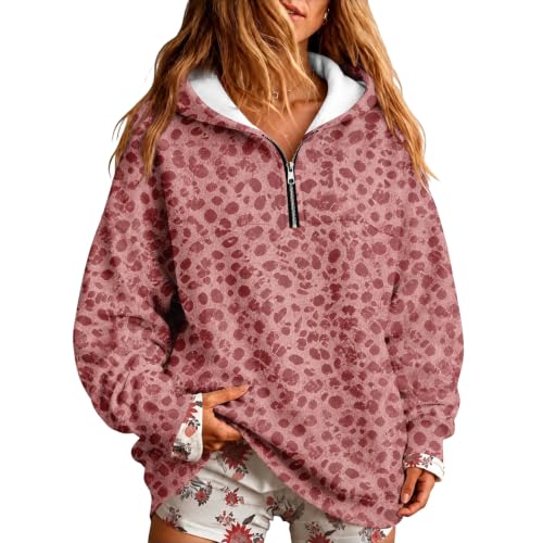 Womens Quarter Zip Pullover Oversized Loose Cheetah Pattern Baggy Hoodies - image 2