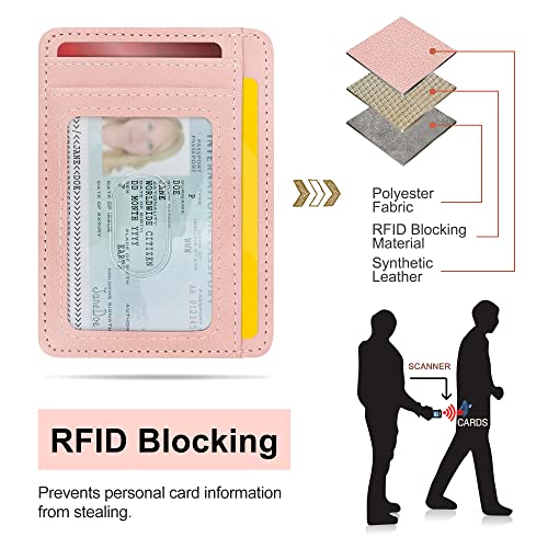 Image of CONISY Slim Credit Card Holder for Women, Thin Front Pocket Leather Mini Wallet with RFID Blocking (Pink)
