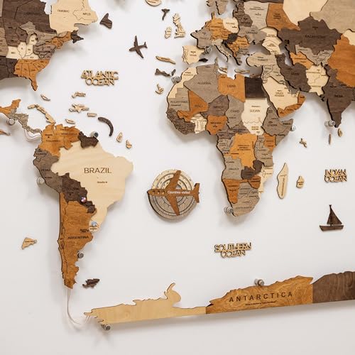 Image of Enjoy The Wood 3D Wooden World Map Wall Art (Travel Tracker, Pins) | Large Travel Map with Pins for Art Decor, Decorative Map of the World for Home, Office Travel Wall Art Housewarming Gift Idea