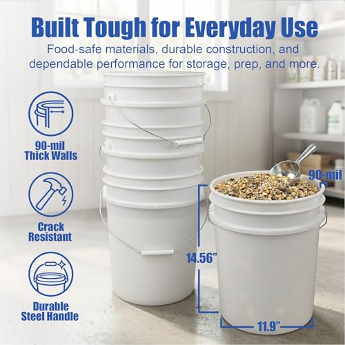 Image of ePackageSupply 5 Gallon Bucket - Food Grade w /Lid BPA-Free,1 Pack -Natural | Airtight Gasketed Tear Strip Lid, Heavy-Duty 90 Mil HDPE Plastic Pail, Bulk Storage, Food Safe Durable Container, Made in USA
