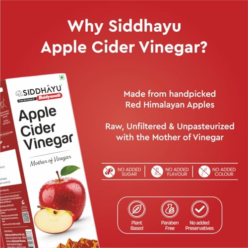 Image of Baidyanath Asli Ayurved Apple Cider Vinegar - 500ml | Mother of Vinegar - Red Himalayan Apples | Healthy Skin & Hair - Raw, Unfiltered & Unpasteurized | 100% Pure