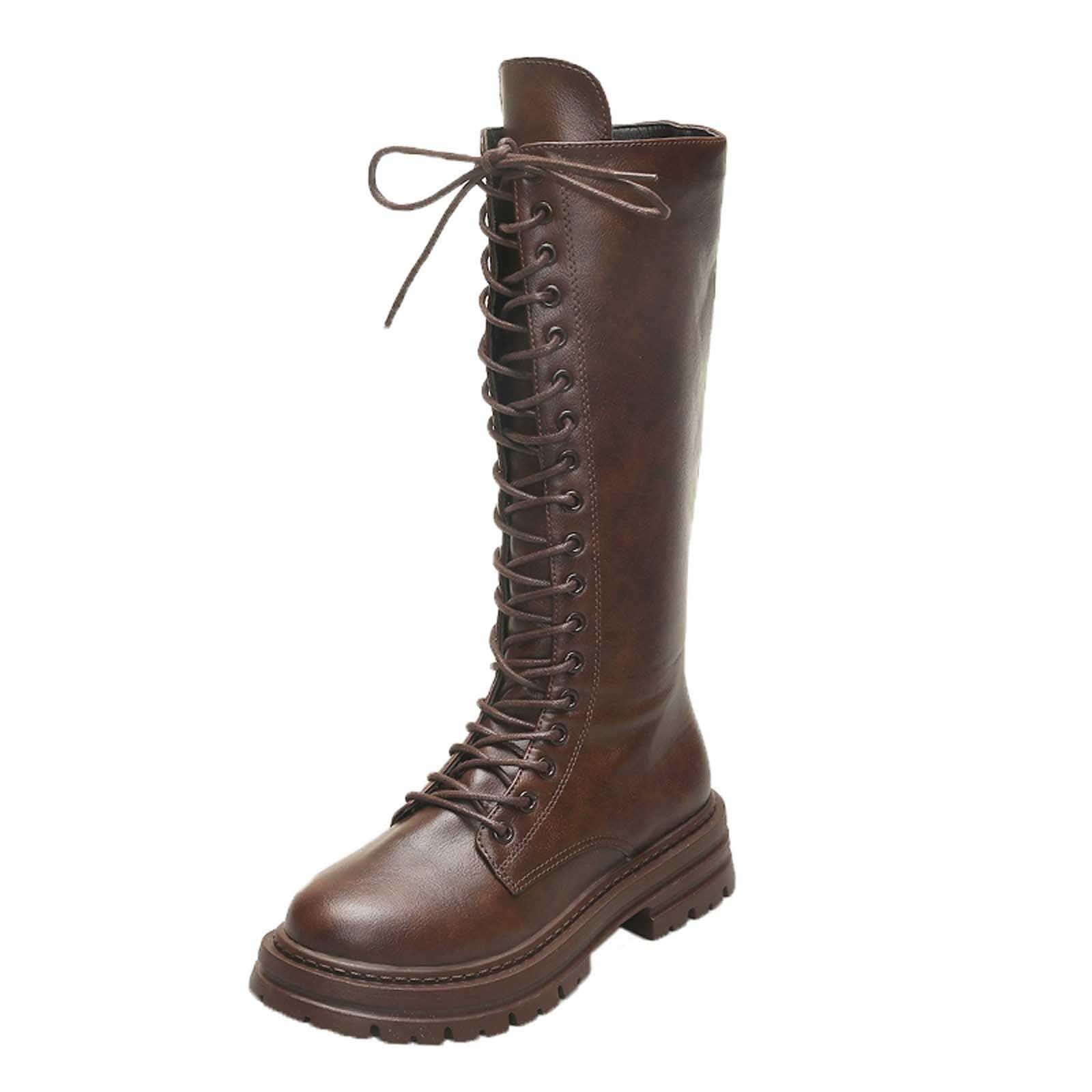 Botas altas hasta la pantorrilla Botines de invierno de moda con cordones Botines cómodos de plataforma con tacón grueso Botas casuales de tobillo