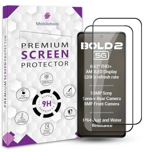 Mobilebies® Premium Tempered Glass Screen Protector Guard For Lava Bold 2 (6.67 Inch, Pack of 2) | Edge to Edge Coverage With Easy to installation kit