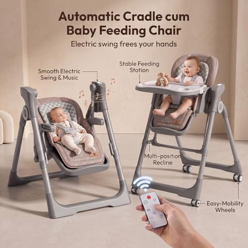 Image of StarAndDaisy Multifunctional Baby High Chair for Boy & Girl with Automatic Swing Cradle, Foldable Feeding Chair, Removable Dining Tray, Adjustable Backrest & Footrest for Infants & Toddler