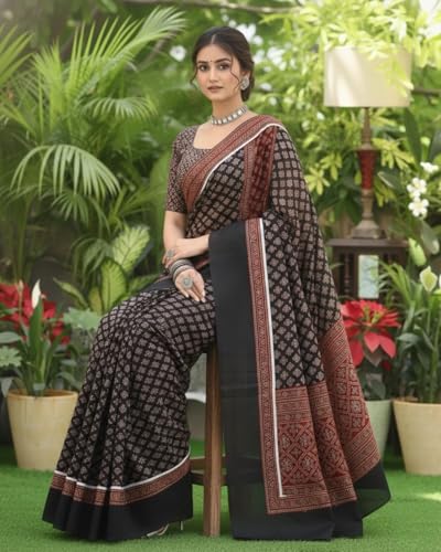 Image of Jack & Jini Women's Floral Print Pure Georgette Saree with Blouse Piece | Soft Casual & Festive Drape | Gift for Mother, Wife.