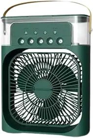 Mini Climatizador e Umidificador Portátil USB 3 em 1 | Ventilador de Mesa Pessoal Silencioso com Luz Noturna LED para Casa, Escritório e Viagem (Verde)