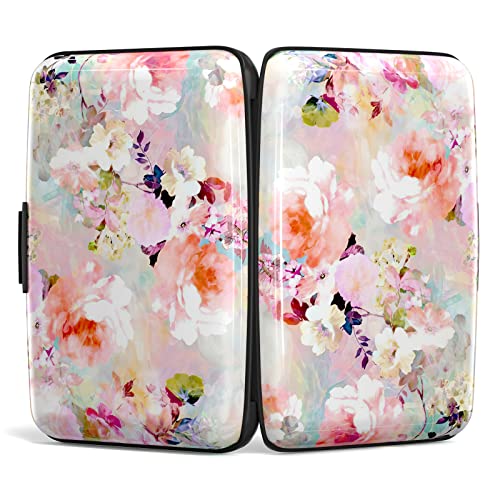 Image of Credit Card Holder, Mini Aluminum Card Wallet RFID Blocking Slim Metal Hard Card Case for Women Men, Pink Flowers