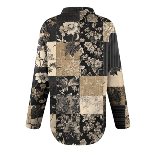 Women's Boho Floral Printed Lapel Button Long Sleeve Shirt Trendy Casual Loose Vintage Cute Vacation Tunic Top4