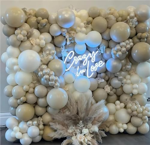 Image of 150pcs Sand White Balloons Different Sizes Pack, 18 12 10 5 Inch Party Balloon Garland Arch Kit Birthday Baby Shower Anniversary Wedding Boho Party Decorations(With 2 Ribbons)