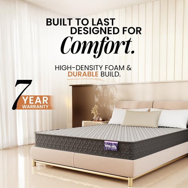 Image of RESTOFIT Orthopedic Dual Comfort Single Size Mattress 72x42x8 Inches | Medium Firm 8-Inch HR Foam Mattress for Back Support | Premium Cotton | 7-Year Warranty | Vacuum Packed Roll | Sleep well Comfort