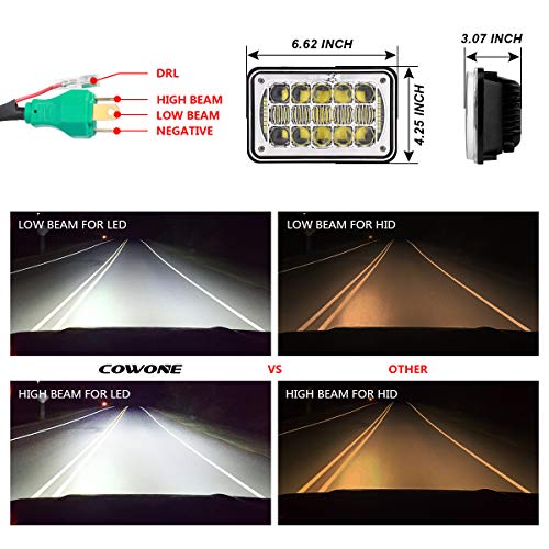 Cowone 4Pcs 2023 Newest 60W Brightest 4X6 Inch Chrome Rectangular Led Headlights Replacement For H4651 H4652 H4656 H4666 H4668 H6545 Kenworth T800 T400 T600 Peterbilt 357 378 379 Freightliner #TOP2