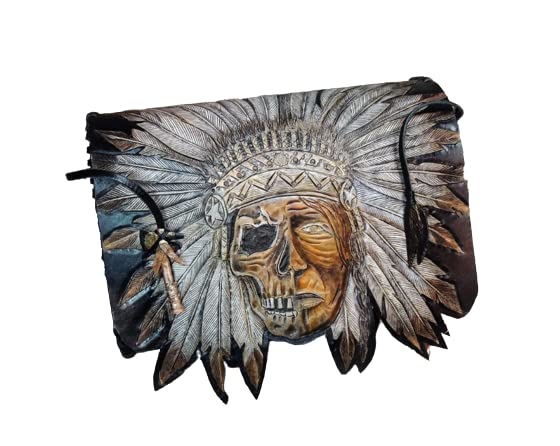 Miniatura 1 de Indian Skull, Red Man, Native American, Chief, Pipe, Bald Eagle, Grey Wolf, 3D Genuine Leather Motorcycle Tool Bag, Fork Bag, Motorcycle Accessory,