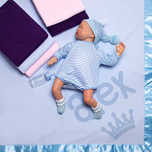 Be Burgundy Personalized Baby Blankets W/Name - Large Baby Receiving Blanket - 36X36 In | Satin Trim, Fleece | Blue - Baby Boy Gifts, Baby Stuff, Welcome Baby Gifts For Newborns | Royal Crown #TOP2