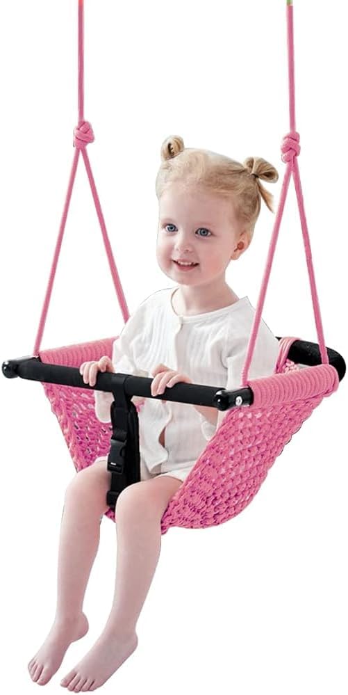 Kids Swing Seats Indoor Hand-Made Net Swing with Adjustable Rope Tree Swings for Kid Child Backyard Playground Swings Outside Indoor (Pink)