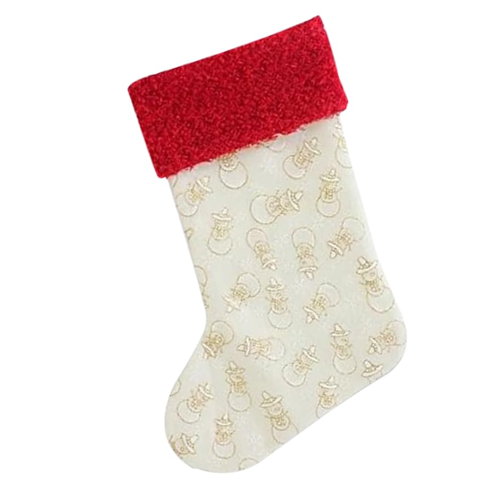 Concept4u Christmas Stocking Luxury Red White Stocking with Snowman Print Classic Christmas Xmas Hanging Santa Sack Bag Holiday Party Gifts Bag Decoration Decor Accessories