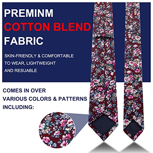 Image of Mantieqingway Men's Skinny Tie, Cotton Floral Ties for Men Wedding Necktie for Groom, Groomsmen, Missions, Dances