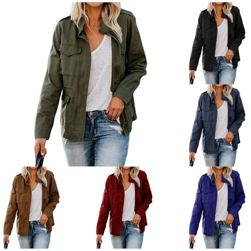 Women Military Anorak Jackets Lightweight Zip Up Utility Cargo Coats Casual Long Sleeve Snap Buttons Safari Outwear4