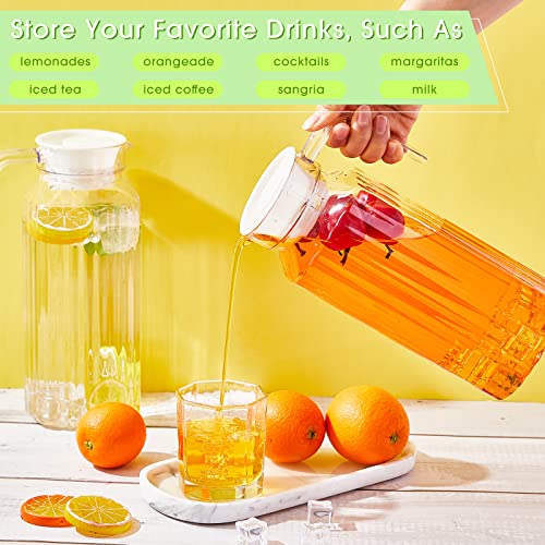 Plastic Pitcher with Lid Clear Acrylic Pitcher Shatter Proof Drink Pitcher Juice Containers with Lids for Fridge Iced Tea Pitcher with Spout Handle for Water Milk Sangria Lemonade (2 Pcs, 68 oz)