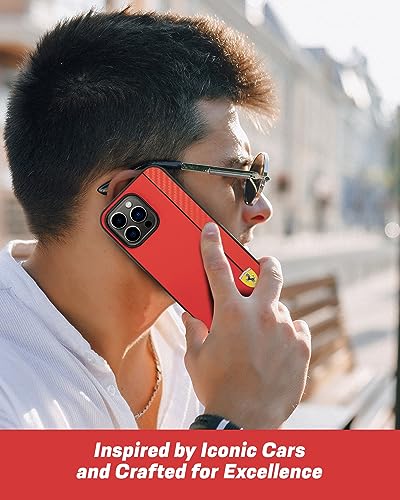 Image of CG MOBILE Ferrari iPhone 14 Pro Max Case [Official Licensed] Vertical Stripe Metal Logo | Mag-Safe Compatible Protective Case /Cover Designed for iPhone 14 Pro Max (6.7 inch) 2022 - Red