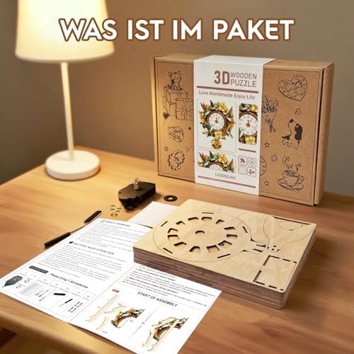 Cutywood Holzpuzzle Uhr, 3D Holzpuzzle Erwachsene, Kolibri Uhr – Ansicht 6