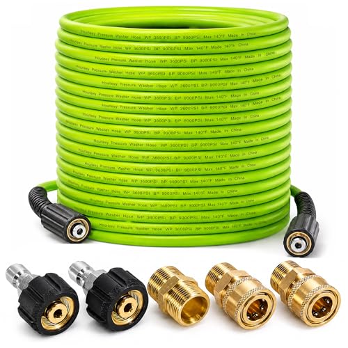 Hourleey Pressure Washer Hose 100 FT 3600 PSI Flexible Kink Resistant Power Washer Hose Replacement 1/4 Quick Connect Pressure Hose Extension Green