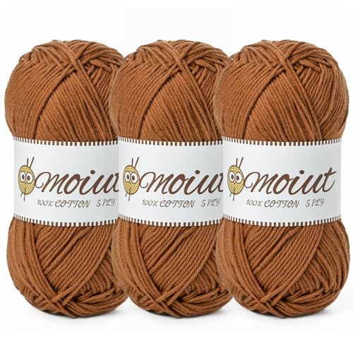 Image of 3 Pack Cotton Yarn for Crocheting, Baby Yarn for Crocheting Soft, 393yds / 5.29oz Fluffy Amigurumi Crochet Yarn, 5 Ply 100% Milk Cotton Yarn for Puzzle、Socks、Clothes(3 Brown)
