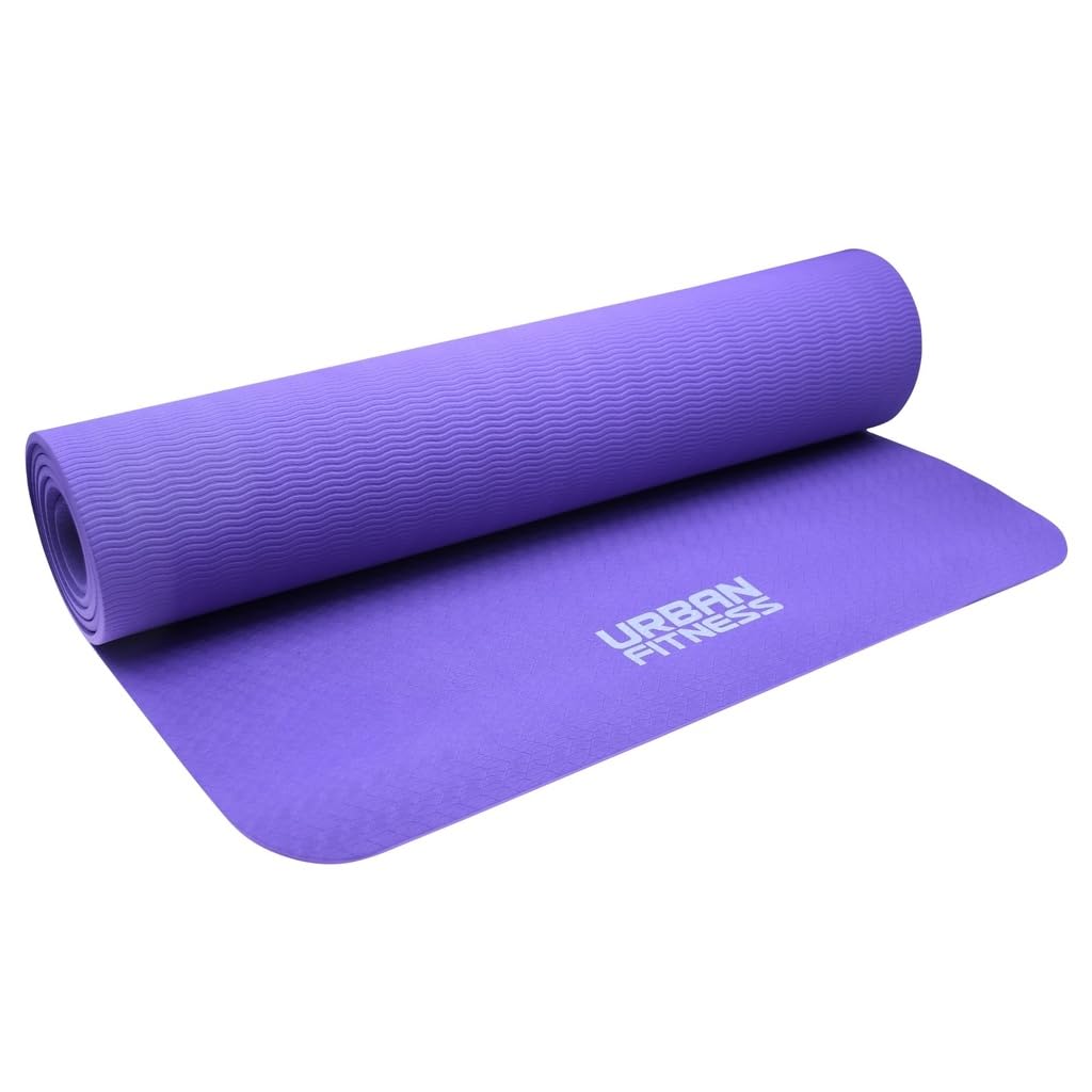 Urban Fitness 6mm Yoga Mat Purple, Premium TPE Exercise Mat for Pilates Stretching, Non Slip Textured Design, Lightweight Supportive, 183cm