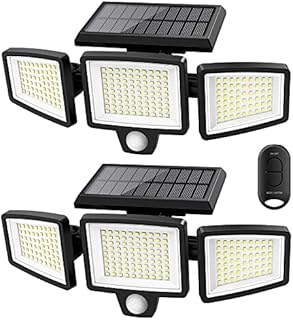 Solar Outdoor Lights ,Tuffenough 2500LM 210 LED Security Lights with Remote Control,3 Heads Motion Sensor Lights, IP65 Waterproof,270° Wide Angle Flood Wall Lights with 3 Modes(2 Packs)