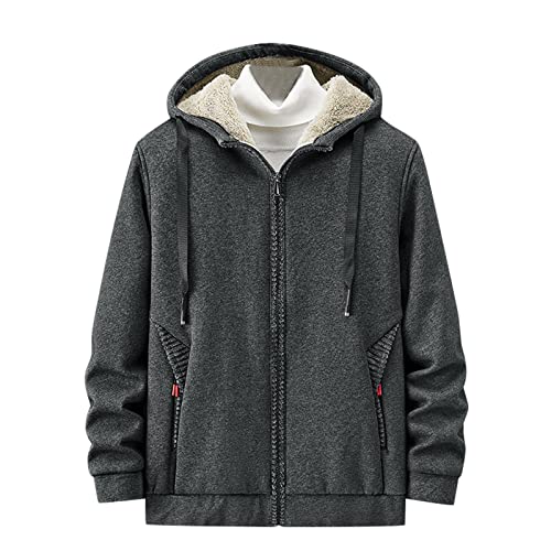 OCCOKO Top Hombre Chaqueta cálida moda informal de Color sólido manga larga bolsillo con capucha abrigo con cremallera de algodón Invierno (Grey, XXXXXL)