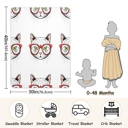 Burbuja Cats Wearing Glasses Baby Blanket for Boys Girls, Nursery Soft Warm Swaddling Receiving Baby Blankets, 30x40 in Toddler Blanket3
