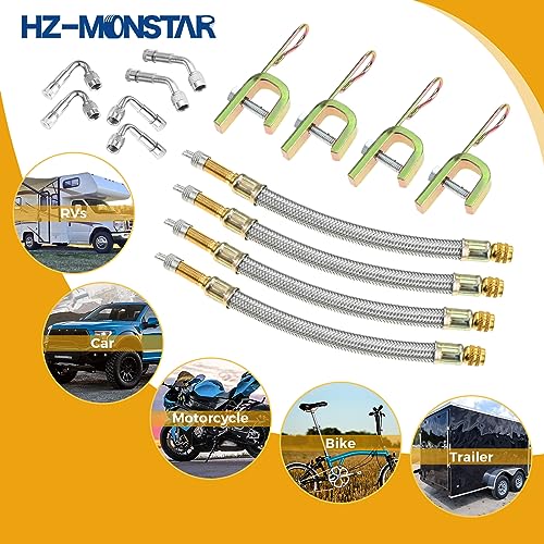 Image of 10 Pcs Valve Stem Extension, 4 Pcs 7 inch Extension Stainless Steel Tire Extender Braided Valve Stem Extender, 6 Pcs 45 90 135 Degree Brass Valve Stem Extender for Cars Truck