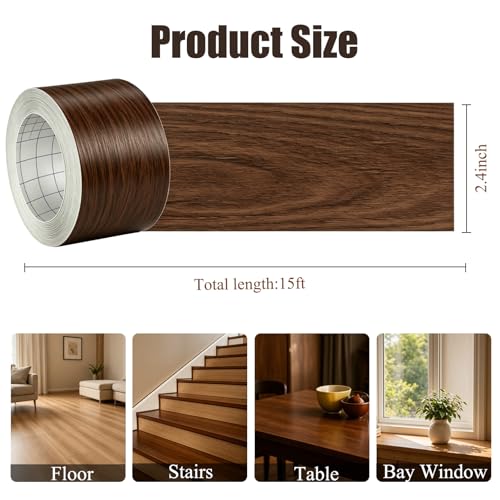 Image of GSCIT Club Walnut Tape, 2.3 inch X 15ft Self Adhesive Wood Grain Tape Walnut Repair Patch for Tables, Chairs, Baseboards, Doors, Windows, Floors, Handicraft DIY.
