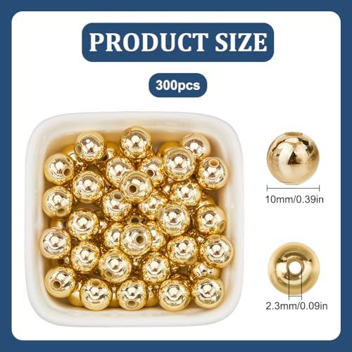 SOFPLATE 300Pcs ABS Imitation Pearl Beads Gold Round Spacer Beads Bulk 10mm Plastic Seamless Smooth Loose Ball Bead Spacers for Bracelets Necklace Earrings Jewellery DIY Crafts Making Decor Supplies - Image 2