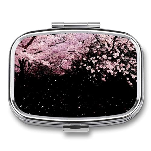 ピルケース 薬ケース 桜 和風 夜空 黒 小物入れパーツボックス携帯サプリメントケース 薬入れ 薬箱 コンパクト 金属 持ち運びに便利 小型 薄型 飲み忘れ防止 薬収納ケース サプリケース ガムケース くすりいれケース ドラッグ箱 ミニ薬箱 四角いケース