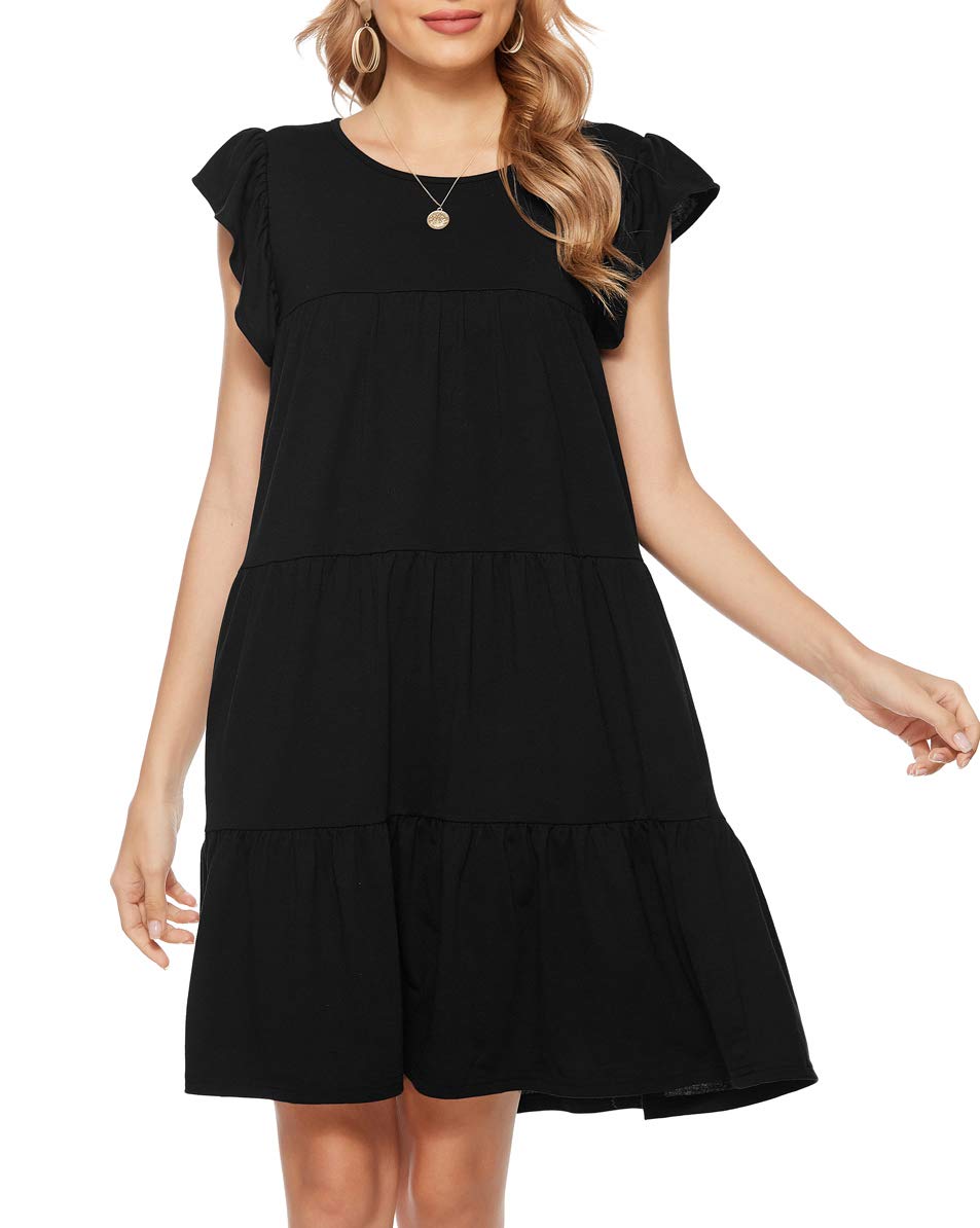 BerydressWomen's Casual Boho Beach Summer Mini Dresses Crew Neck Sleeveless Ruffle Babydoll Dress Loose Flowy Tunic Dress