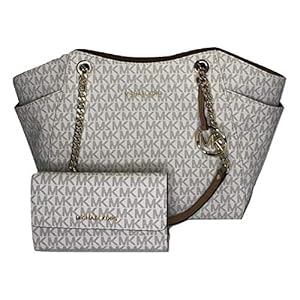MICHAEL-Michael-Kors-Jet-Set-Travel-Large-Chain-Shoulder-Tote-bundled-with-Michael-Kors-Jet-Set-Travel-Trifold-Wallet Michael Kors MICHAEL Michael Kors Jet Set Travel Large Chain Shoulder Tote bundled Jet Set Travel Trifold Wallet (Signature Vanilla/Acorn)
